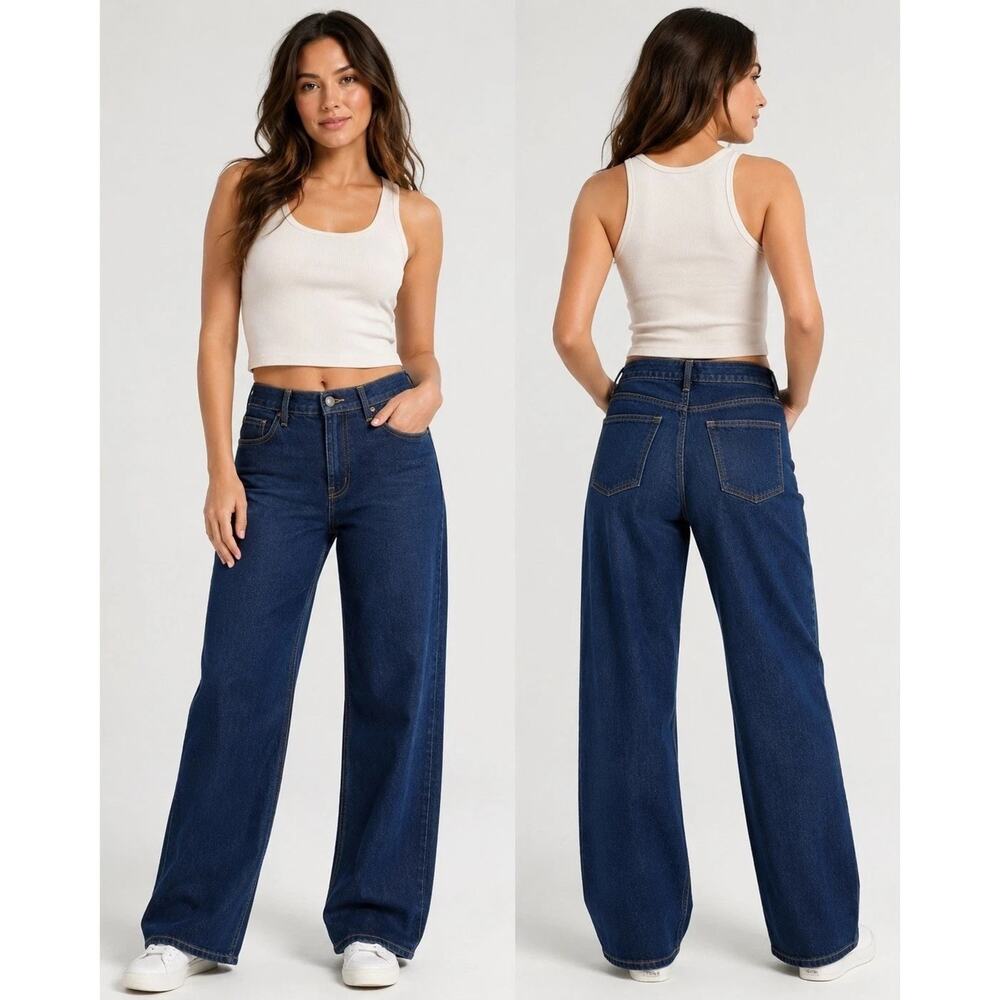 Old Navy High Rise Wow Wide Leg Jeans Womens 6 Blue Stretch Denim